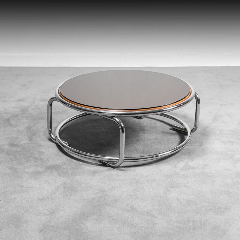 Mesa de centro vintage de metal cromado y cristal, 1970