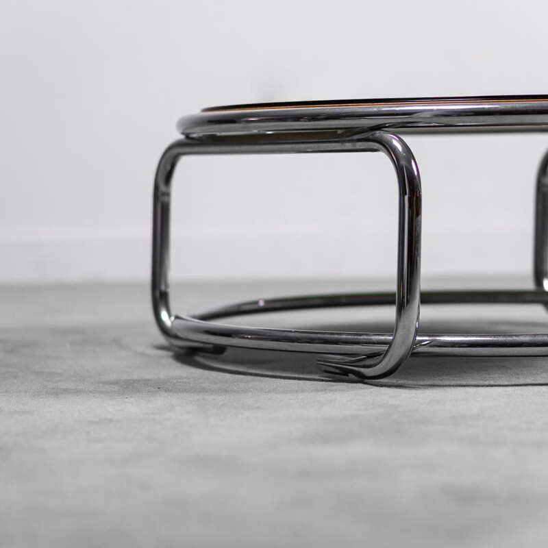 Vintage chrome-plated metal and glass coffee table, 1970