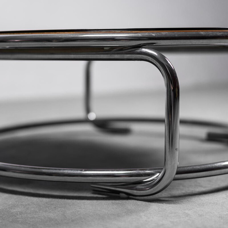 Mesa de metal cromado vintage e mesa de café em vidro, 1970