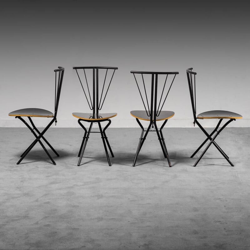 Conjunto de 4 cadeiras de metal e madeira vintage, 1970