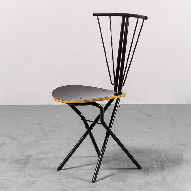 Juego de 4 sillas vintage de metal y madera, 1970
