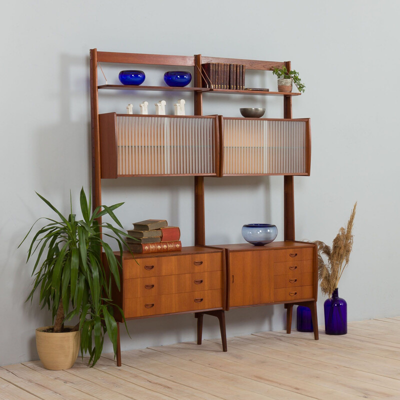 Scandinavian mid century wall unit with 2 glass cabinets, 1960s