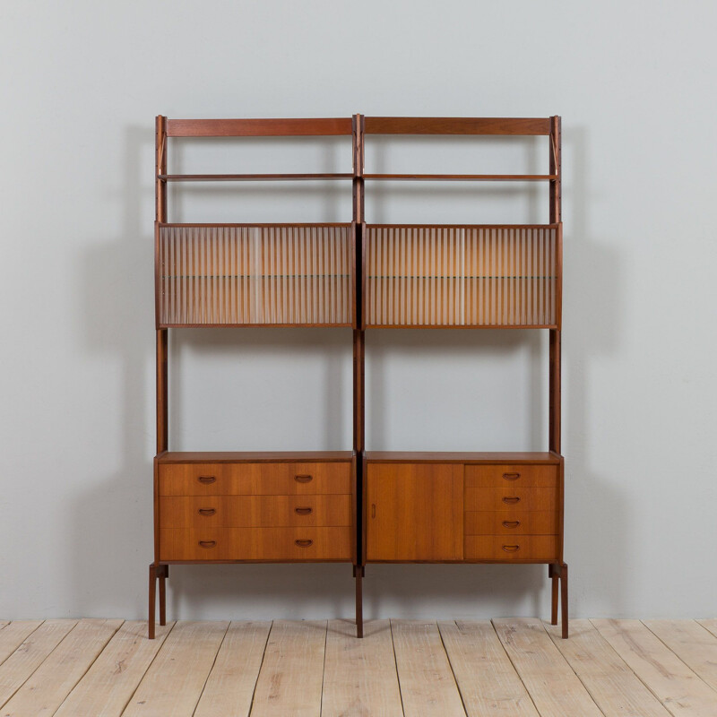 Scandinavian mid century wall unit with 2 glass cabinets, 1960s