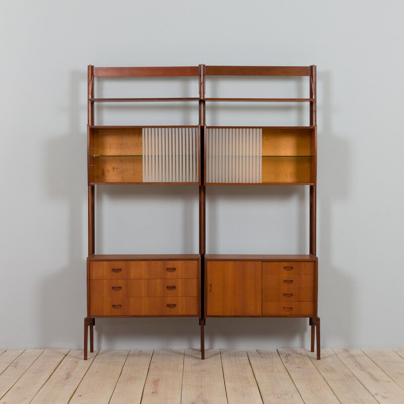 Scandinavian mid century wall unit with 2 glass cabinets, 1960s