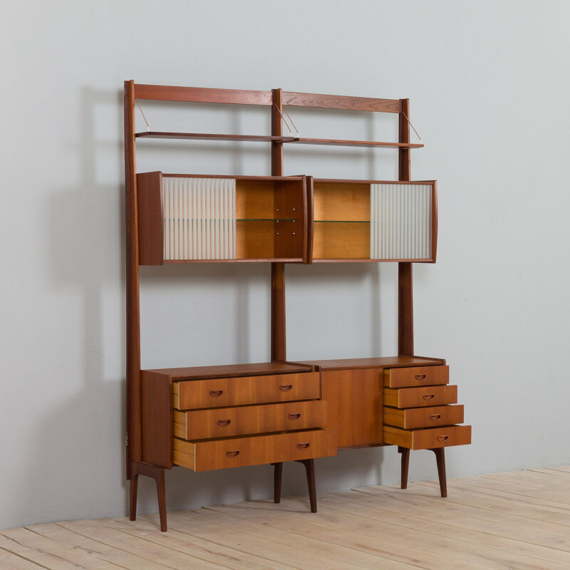 Scandinavian mid century wall unit with 2 glass cabinets, 1960s