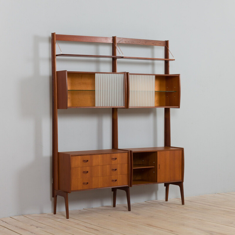 Scandinavian mid century wall unit with 2 glass cabinets, 1960s