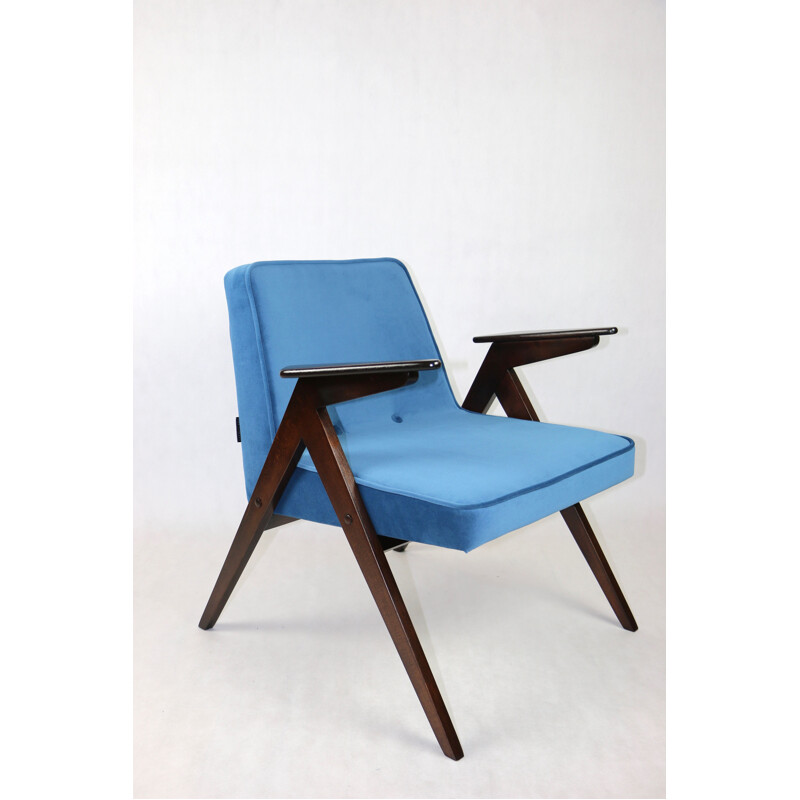 Vintage blue marine Bunny armchair by Józef Chierowski, 1970s