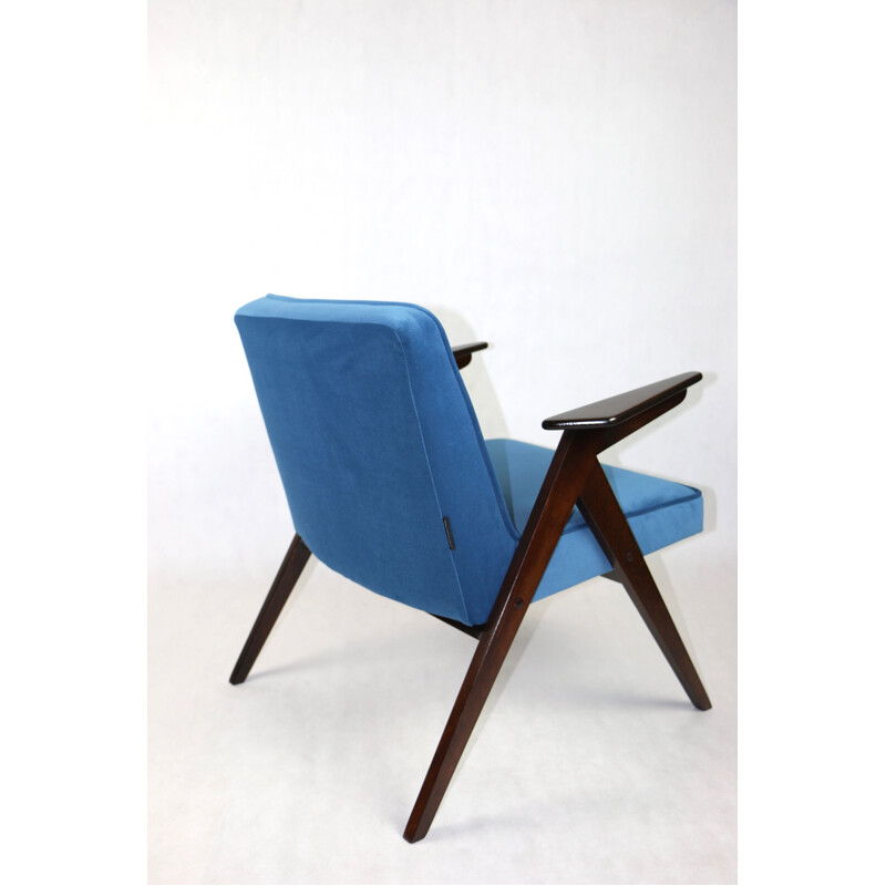 Vintage blue marine Bunny armchair by Józef Chierowski, 1970s