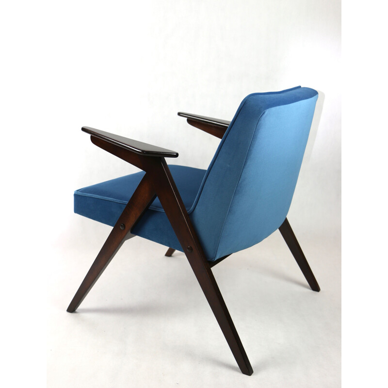 Vintage blue marine Bunny armchair by Józef Chierowski, 1970s