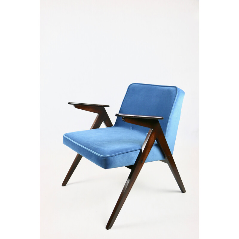 Vintage blue marine Bunny armchair by Józef Chierowski, 1970s