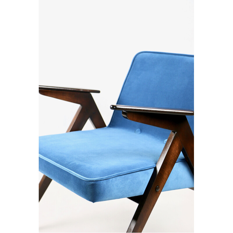 Vintage blue marine Bunny armchair by Józef Chierowski, 1970s