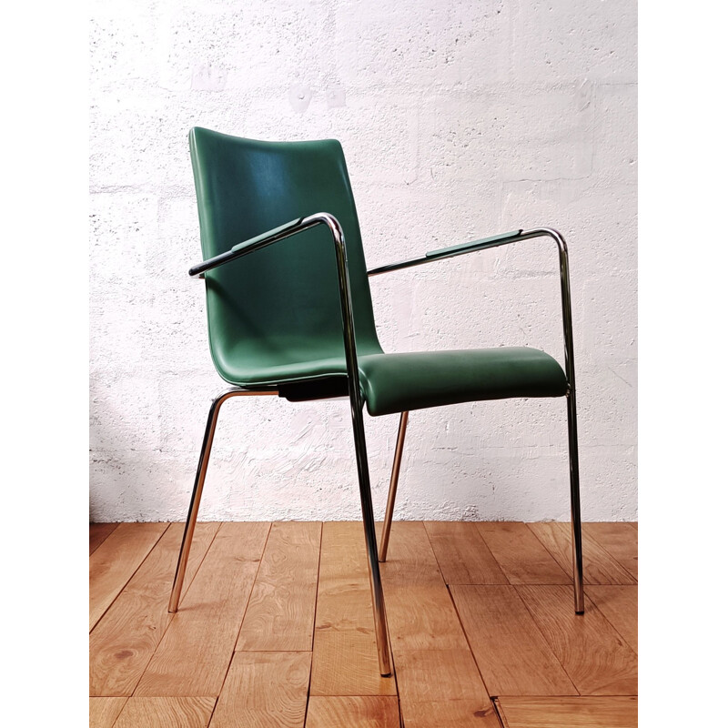 Vintage visitor chair in chromed aluminum and leather