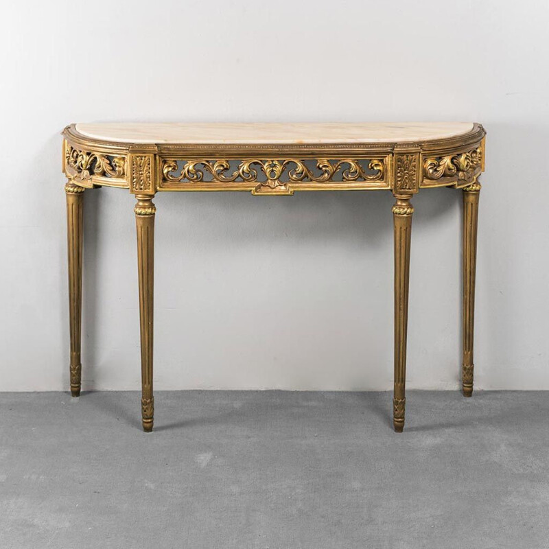 Vintage gold wood and marble dressing table, 1950s