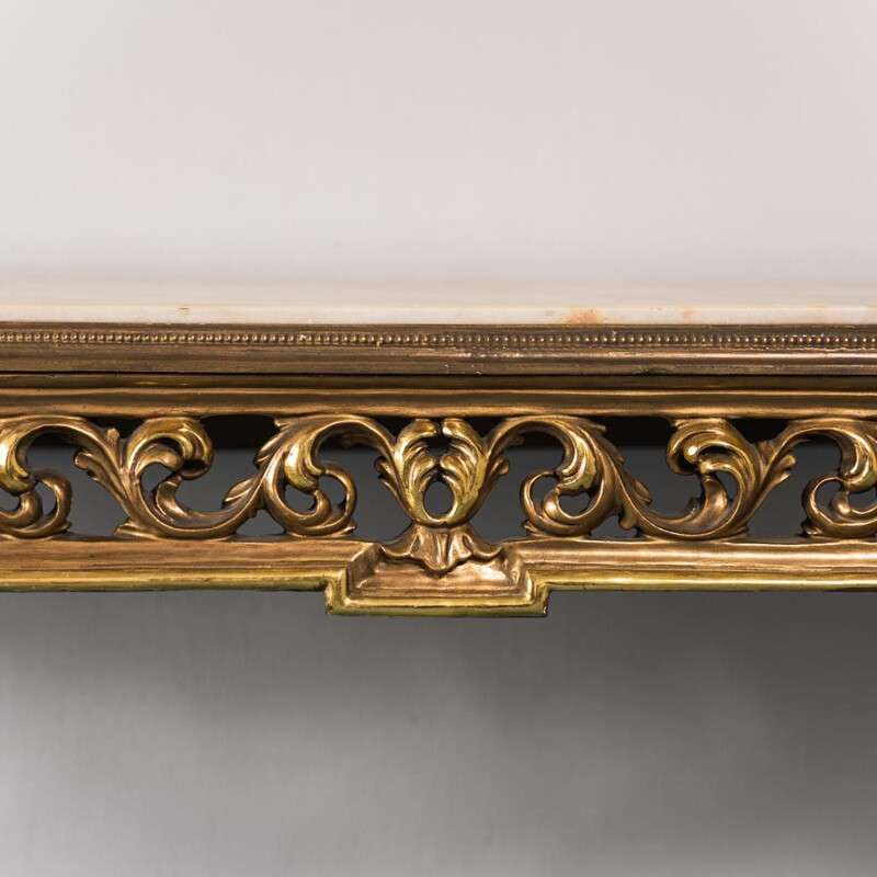 Vintage gold wood and marble dressing table, 1950s