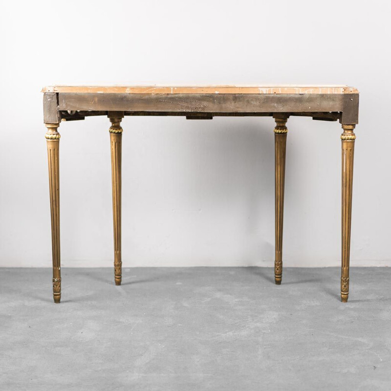 Vintage gold wood and marble dressing table, 1950s