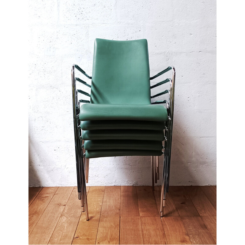 Chaise de visiteur vintage en aluminium chromé et cuir