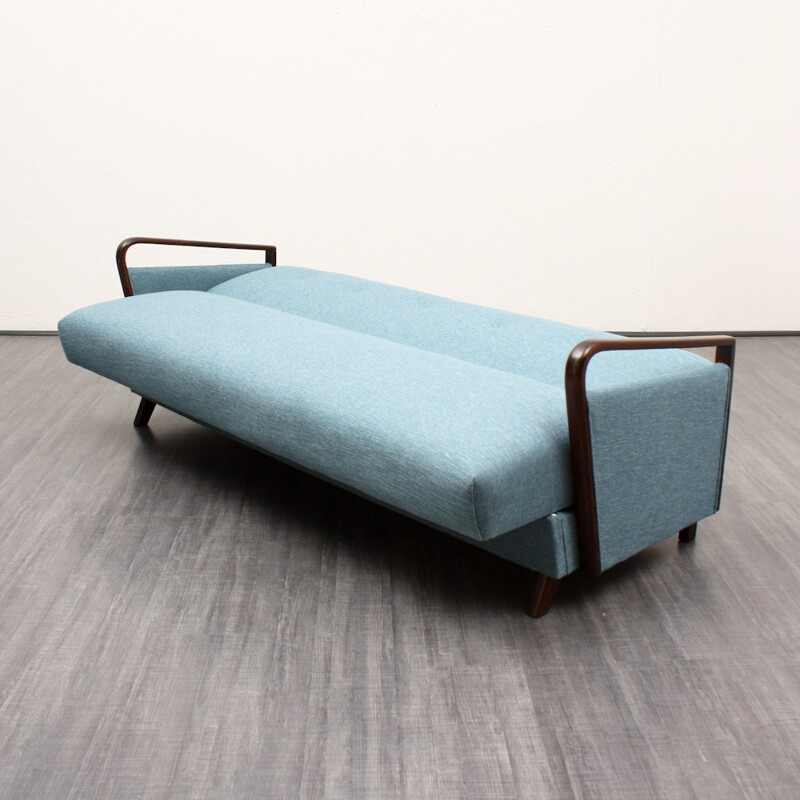 Light blue 3-seater sofa in solid beech and fabric - 1950s