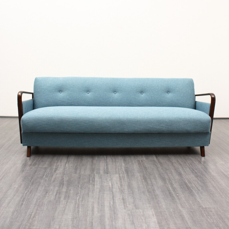 Light blue 3-seater sofa in solid beech and fabric - 1950s