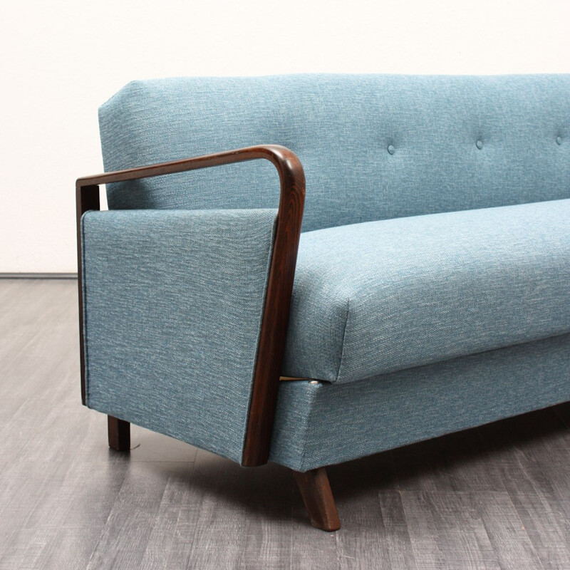 Light blue 3-seater sofa in solid beech and fabric - 1950s