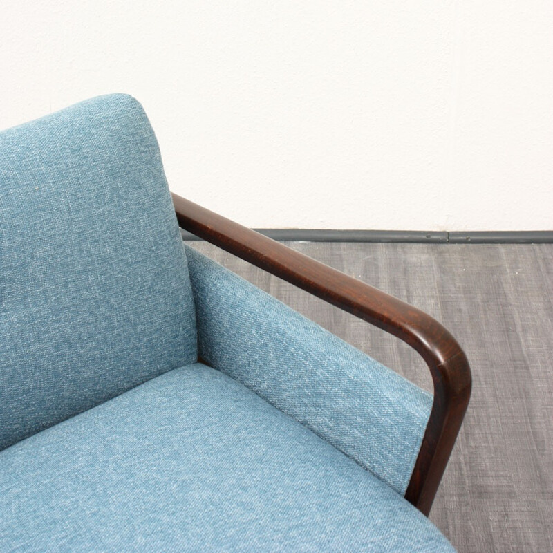 Light blue 3-seater sofa in solid beech and fabric - 1950s