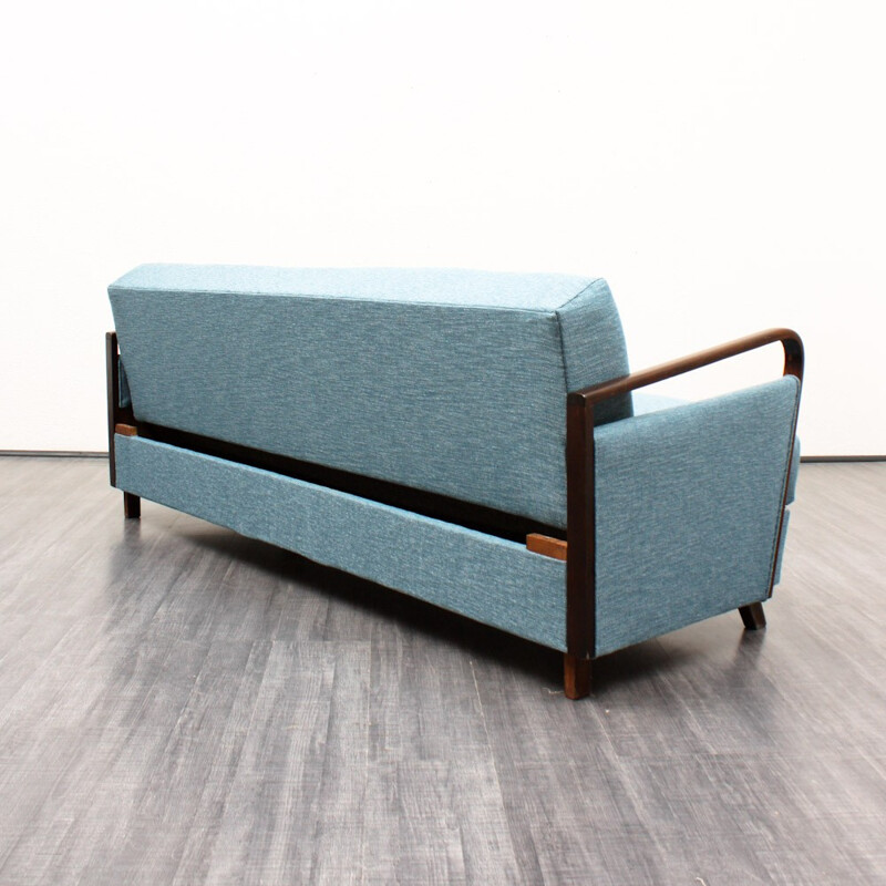 Light blue 3-seater sofa in solid beech and fabric - 1950s