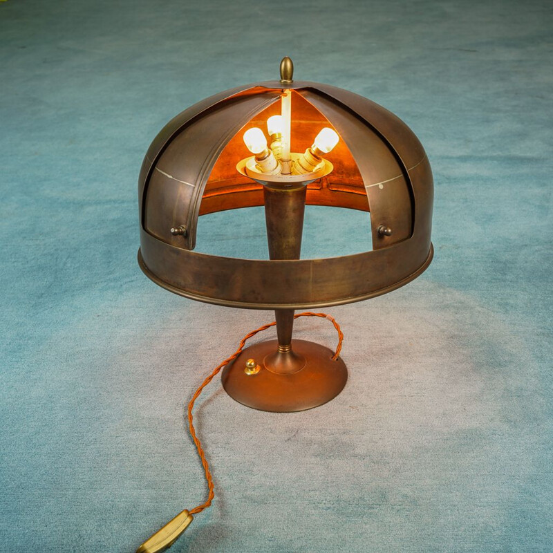 Lámpara de sobremesa vintage art decó de cobre, 1930
