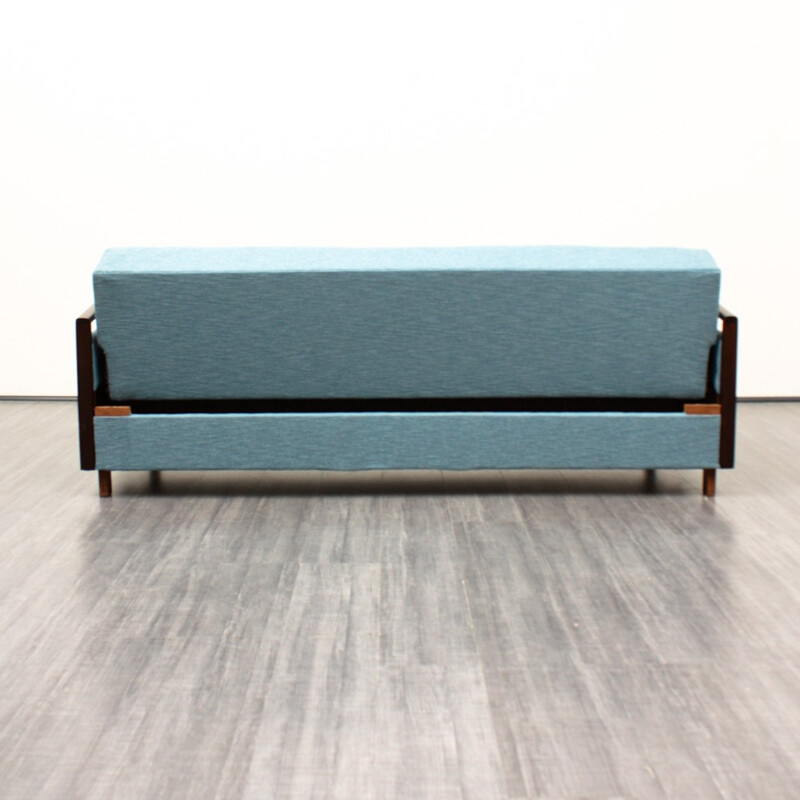 Light blue 3-seater sofa in solid beech and fabric - 1950s