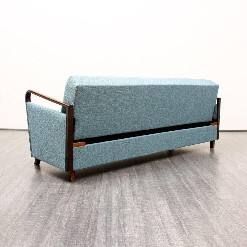 Light blue 3-seater sofa in solid beech and fabric - 1950s