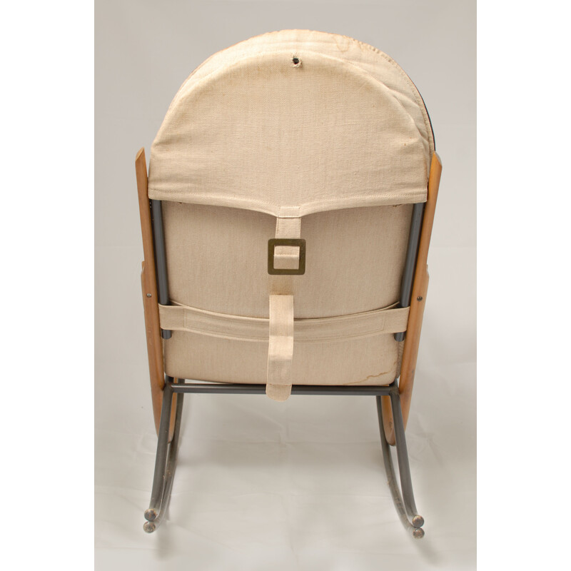 "Nonna" rocking chair in beech and leather, Paul TUTTLE - 1970s