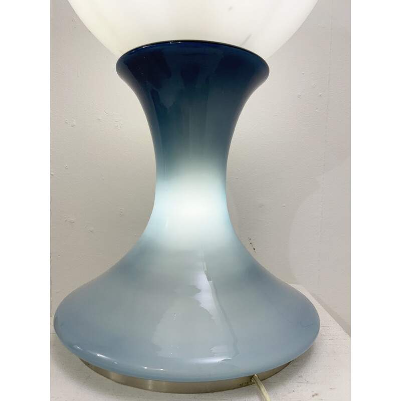 Lampe de table vintage en verre de Murano bleu par Carlo Nason, Italie 1960