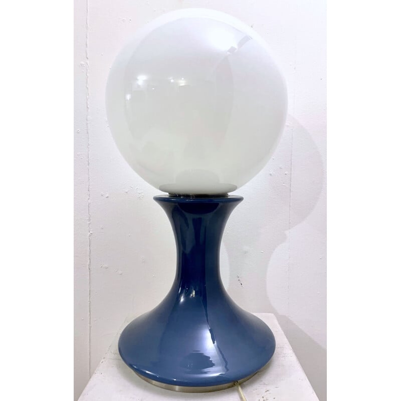 Lampe de table vintage en verre de Murano bleu par Carlo Nason, Italie 1960