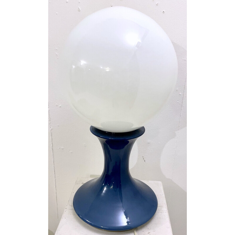 Lámpara de mesa de cristal de Murano azul de Carlo Nason, Italia 1960