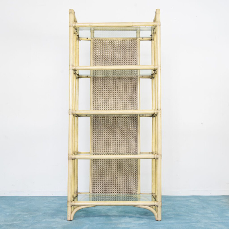 Pair of vintage bamboo bookcases with Vienna straw, 1980