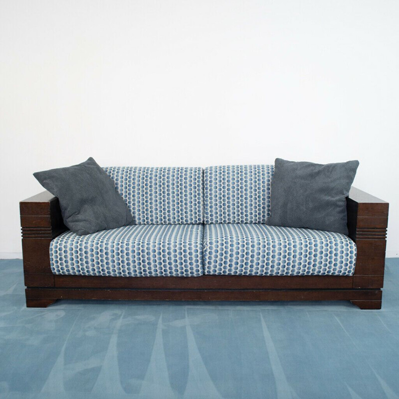 Vintage 2 seater sofa in wood and fabric, 1970s