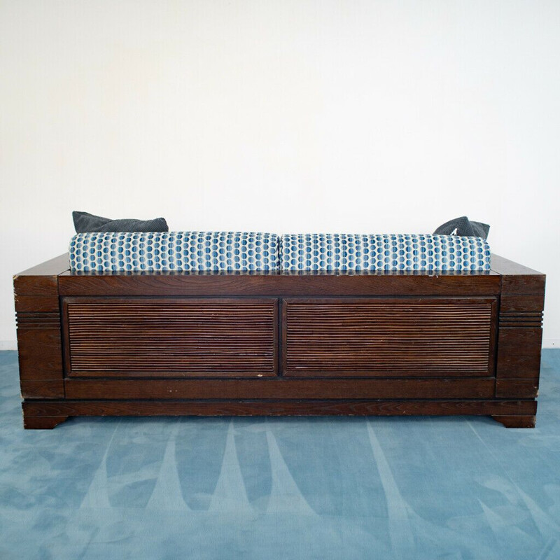Vintage 2 seater sofa in wood and fabric, 1970s