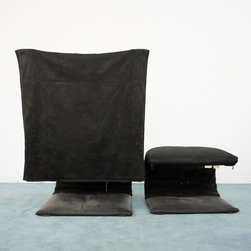Vintage fauteuil met voetenbankje van Ligne Roset, 1980
