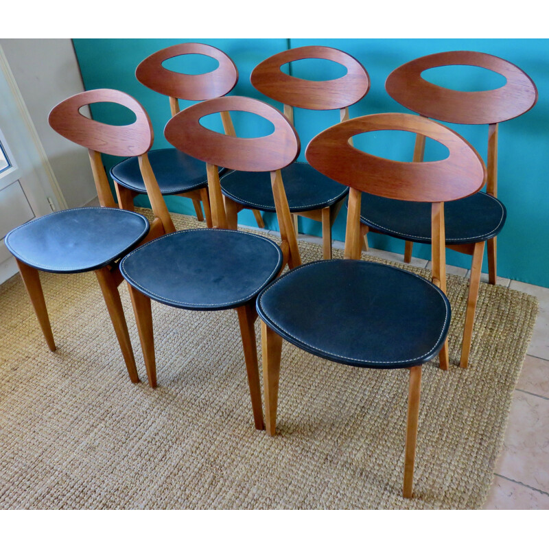 6 vintage chairs by Roger LANDAULT for Sentou, France 1950