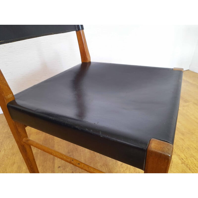 4 chaises scandinave vintage en cuir et chêne