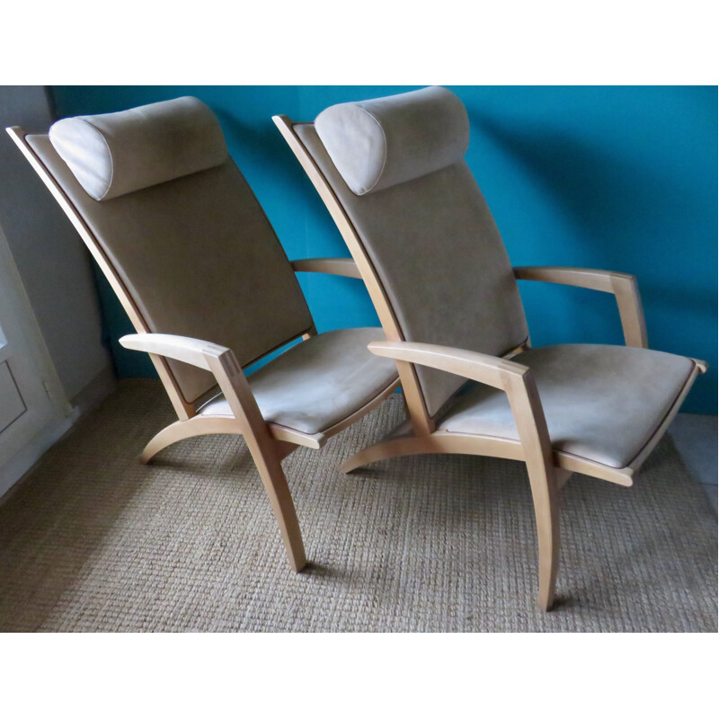 Paar vintage fauteuils van Bill Potter voor VEJLE Møbel Fabrik. Denemarken 2000
