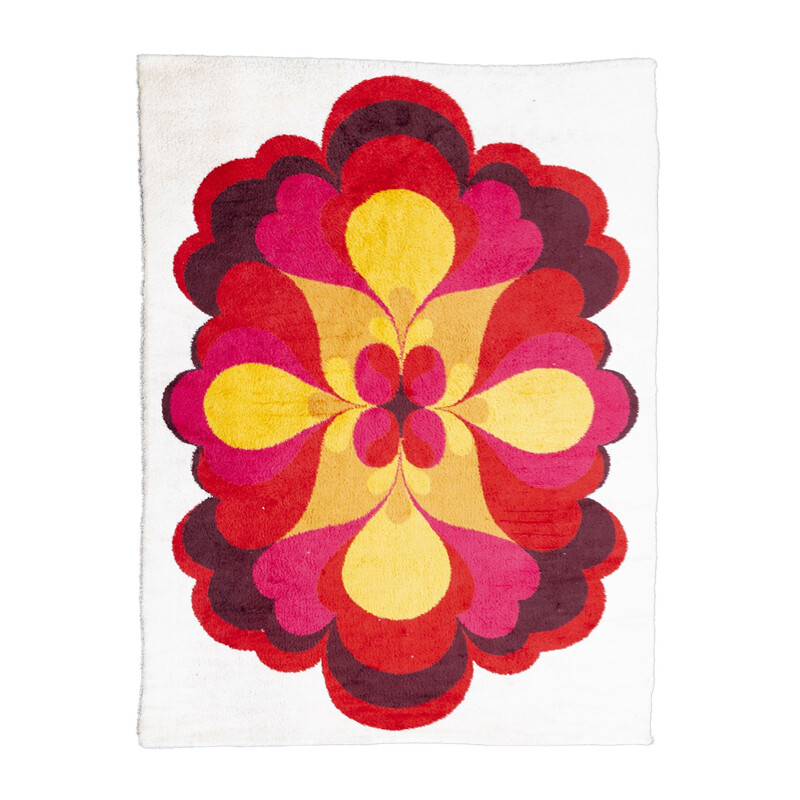 Tapis vintage rosette géante rouge et orange