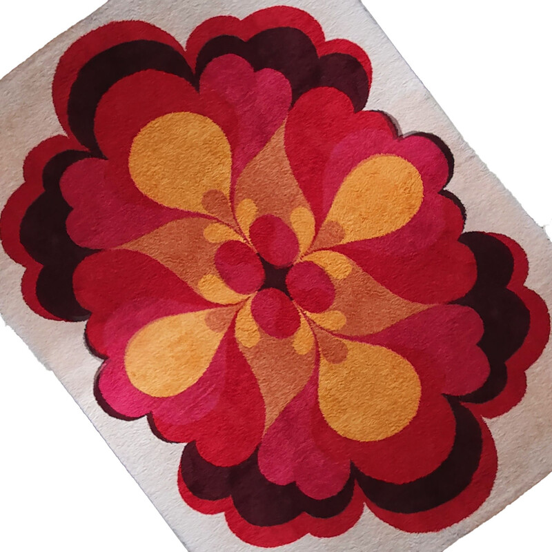 Vintage-Teppich Riesenrosette in Rot und Orange