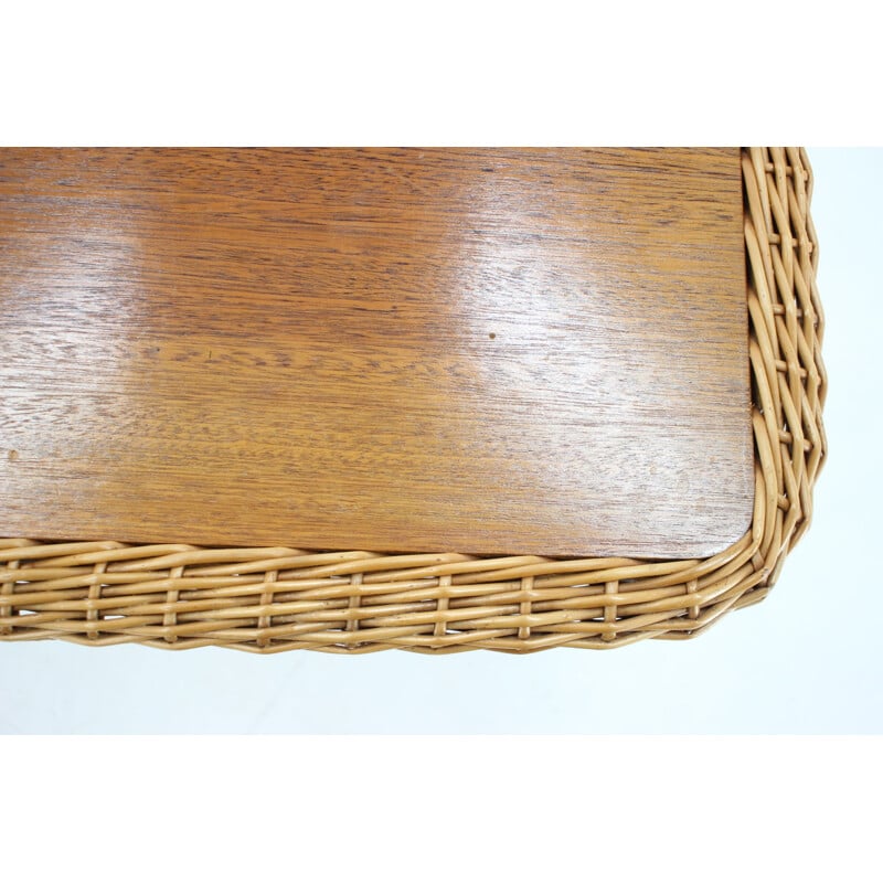 Vintage coffee table with rattan edge, France 1970