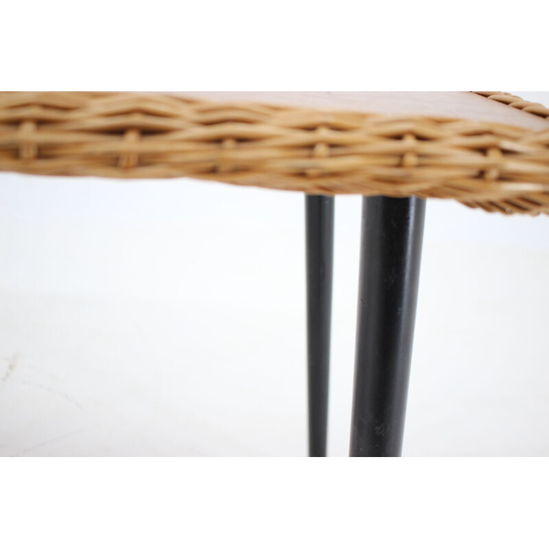 Vintage coffee table with rattan edge, France 1970