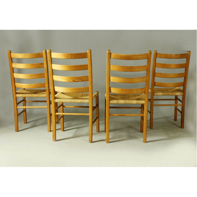 4 chaises suédoises vintage en jonc tressé à échelle, 1960