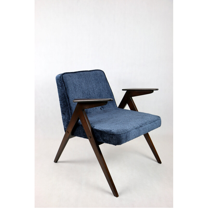 Mid-century bunny armchair in Navy Blue by Józef Chierowski, 1970s