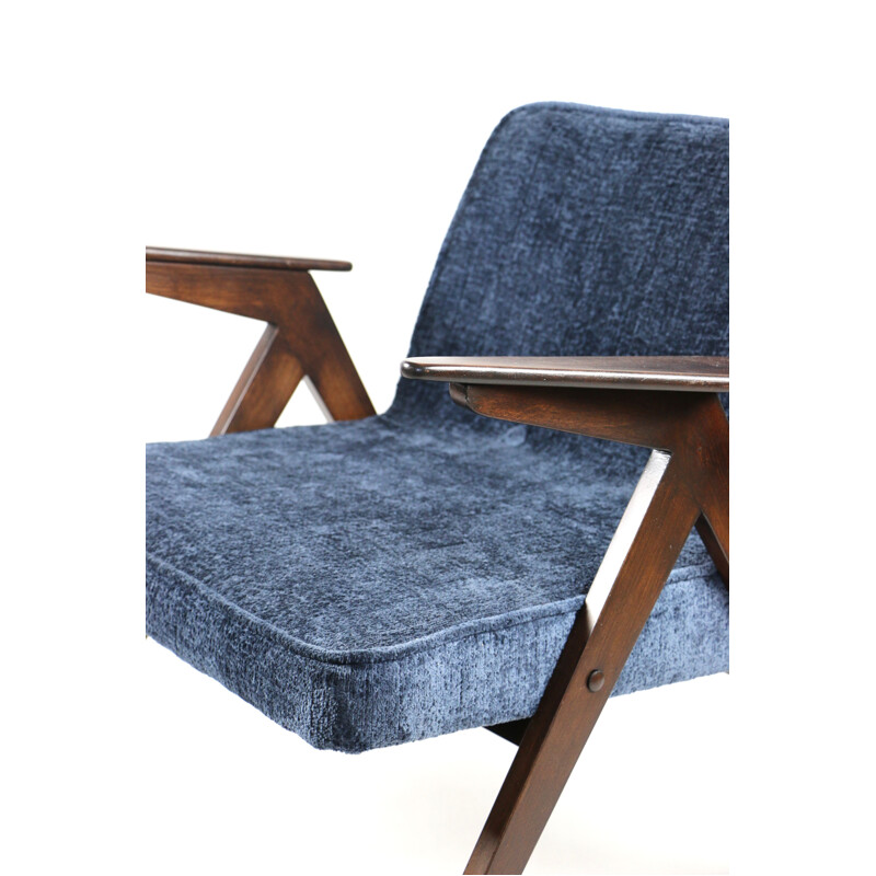 Mid-century bunny armchair in Navy Blue by Józef Chierowski, 1970s