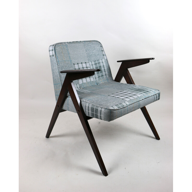 Silla de conejo vintage en damero gris-azul de Józef Chierowski, 1970