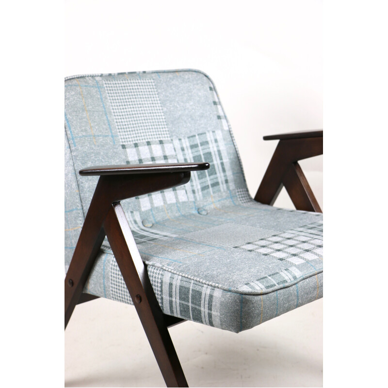 Mid-century grey-blue chequered bunny armchair by Józef Chierowski, 1970s