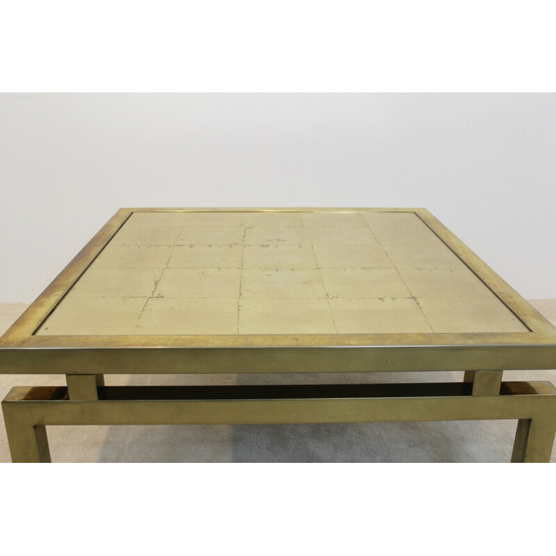 Vintage coffee table in gilded glass and brass, France 1970