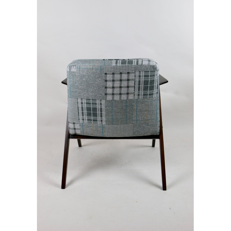 Mid-century grey-blue chequered bunny armchair by Józef Chierowski, 1970s